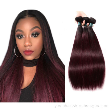 Free Sample Raw Brazilian Human Hair Ombre Color 1b/99j Wine Red Cuticle Aligned Hair Bundles with Closure Virgin Hair Extension